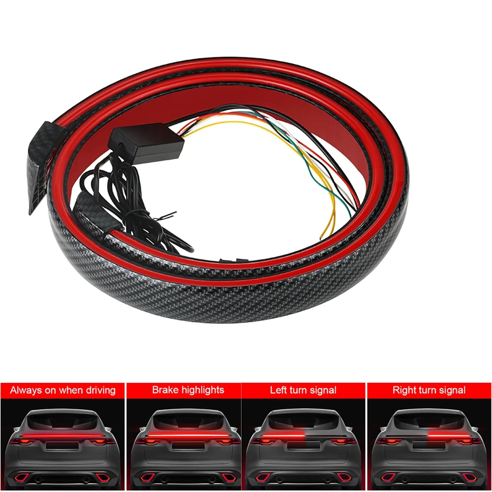 

1.2M/1.3M Car Spoiler Light Strip Third Brake Light Bar for Cars Rear Spoiler Lip Carbon Fiber Sequential Strip with Turn Signal