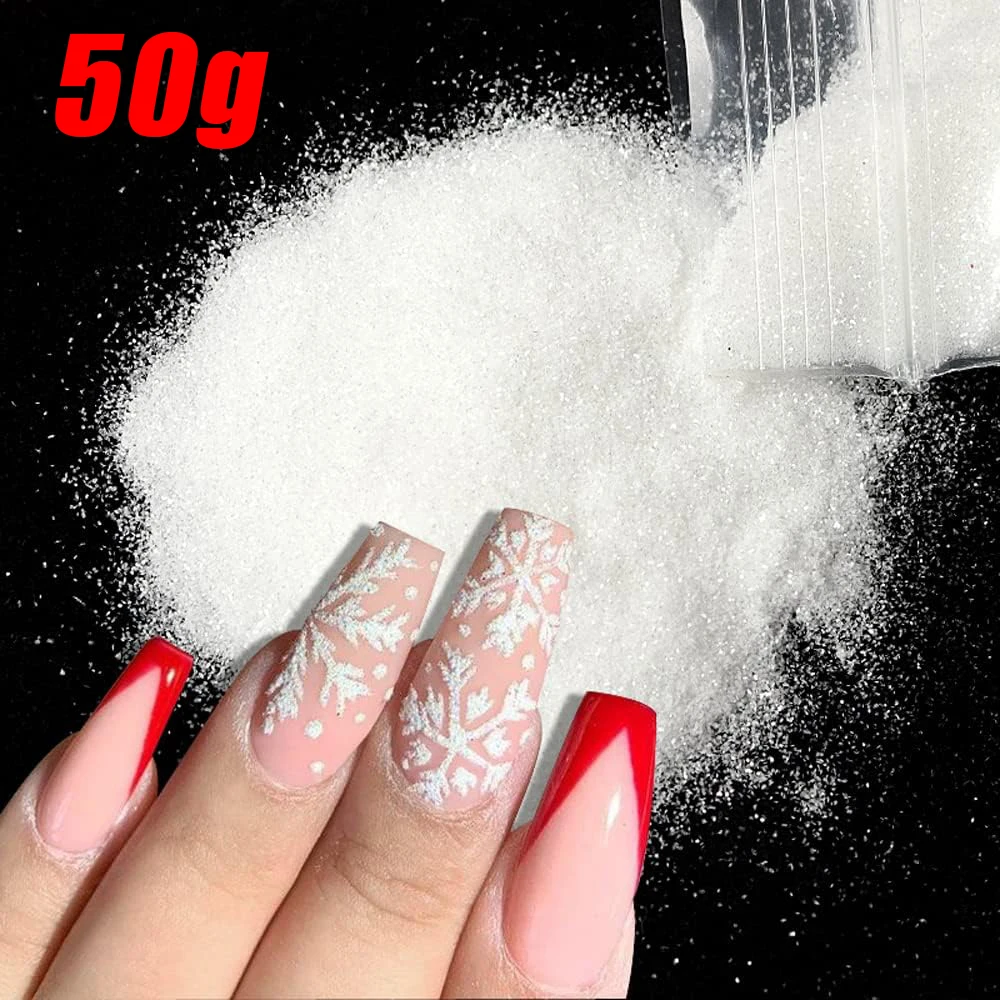 50g White Snowflake Nail Art Powder 0.1mm -Ultra fine Woolen Nails Sweater Knit Design Nail Powder Dust Nail Decoration Supplies