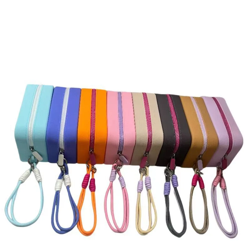 

Fashion Solid Color Square Wallet Silicone Zipper Coin Purse With Wrist Strap Cosmetic Bag Small Item