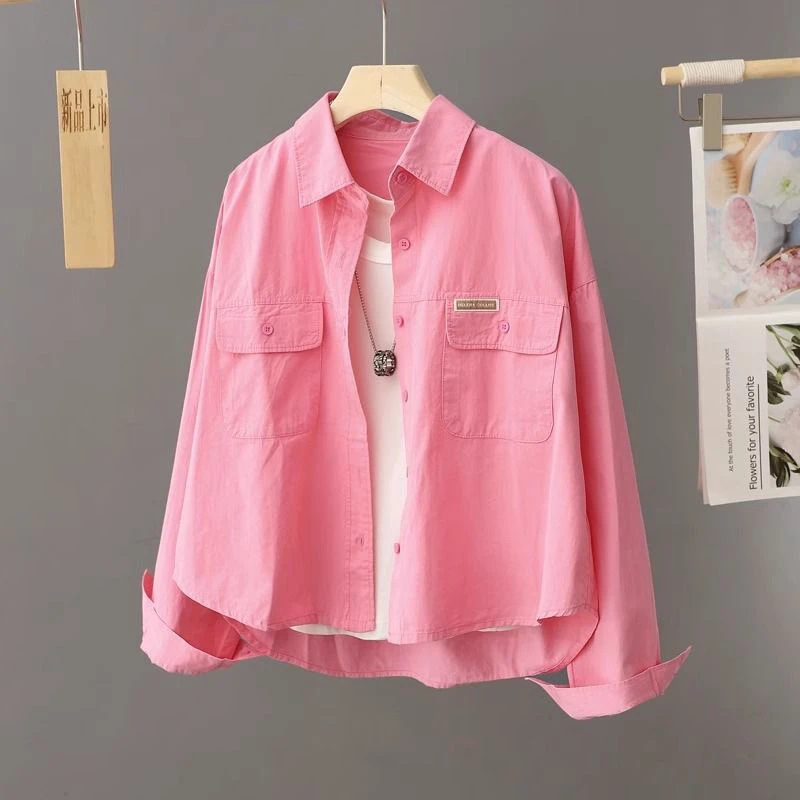 

Spring New Arrival Loose Design Workwear Pure Cotton irt Jaet Women ort Open Cardigan Top Comfortable Breathable Long S...