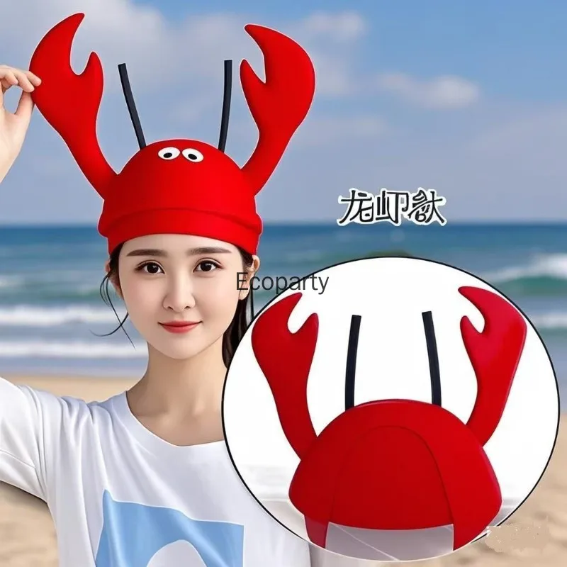 الكبار الاطفال هالوين الأحمر جراد البحر كراب البحر الحيوان قبعة مضحك هدية عيد الميلاد زي ملحق قبعة لعيد ميلاد حزب صور الدعائم