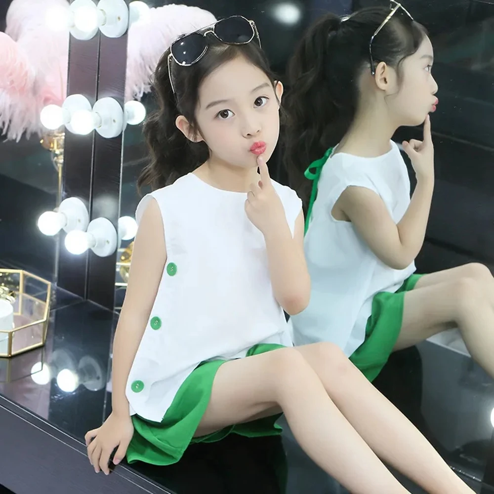 

3-13 Years Girls Summer Outfits Kids Sleeveless Shirt Tops and Loose Shorts Toddler Girl's Summer 2 Piece Clothing Sets 6 8 10 9