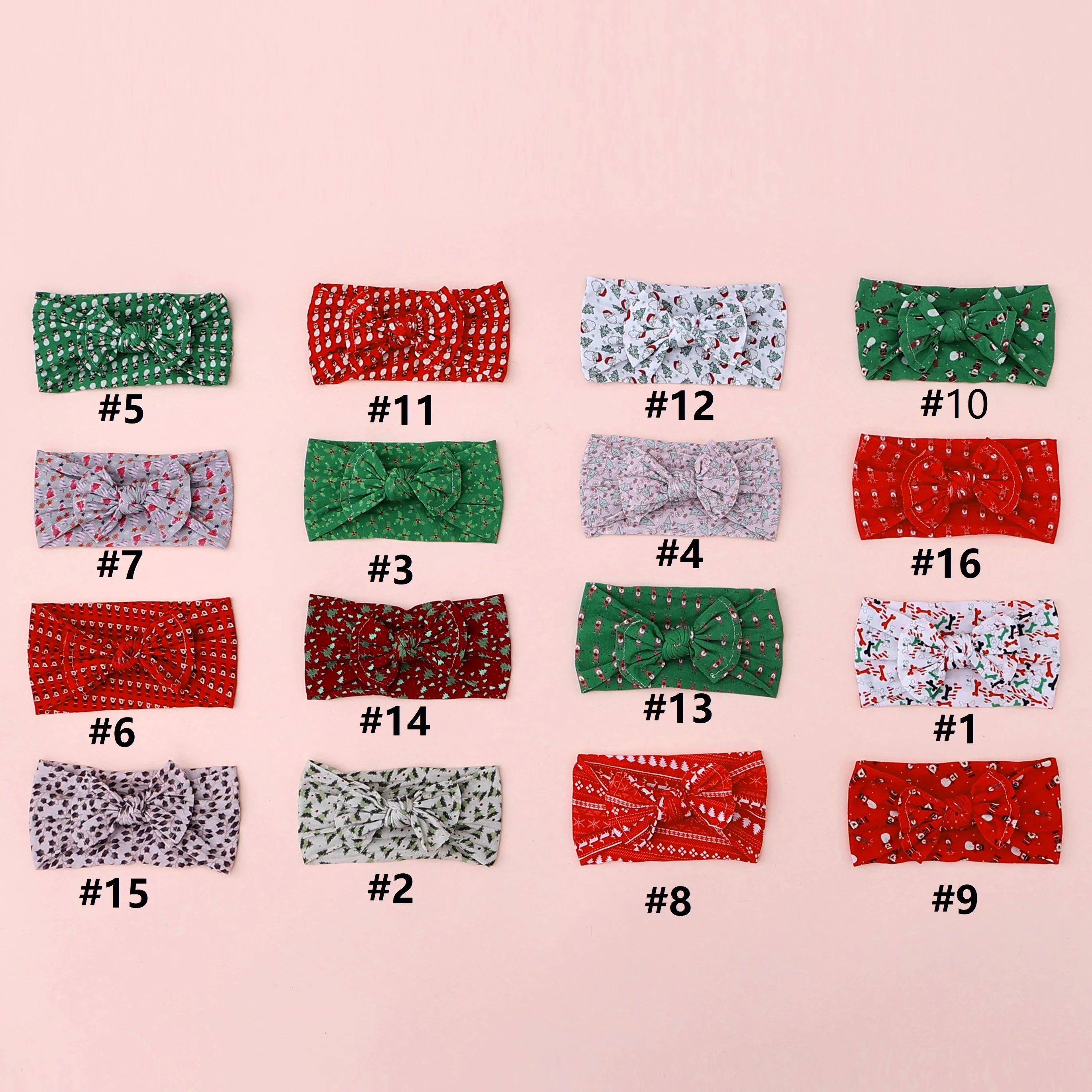 16pc/lot Christmas Headband Baby Christmas Tree Print Nylon Headband Newborn Christmas Turban Headwrap Girls Infant Heasdwear