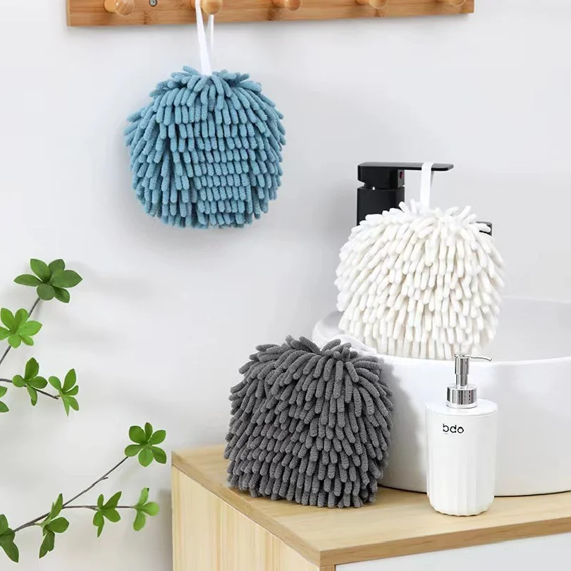 Children Hanging Chenille Hand WipesKitchen Bathroom HandTowel Ball with Hanging Loops Quick DrySoft Absorbent Microfiber Towels