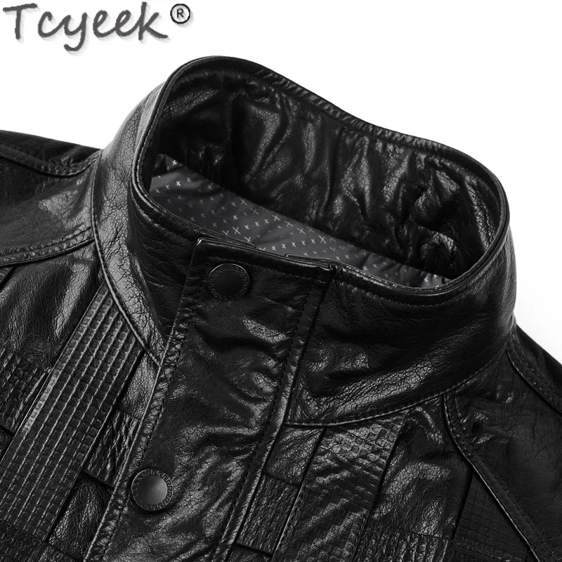 Tcyeek Genuine Leather Down Jacket for Men Clothes Real Cowhide Mens Coats Winter Down Coat Jaqueta De Couro 2024 Stand Collar