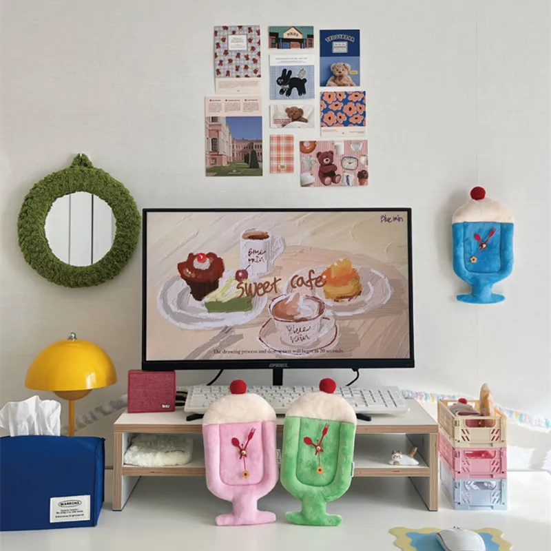 CuteLife Colored Small Ice Cream Cloth Alarm Clock Living Room Home Decoration Table Clock Creative Gift Bedroom Silent Clock