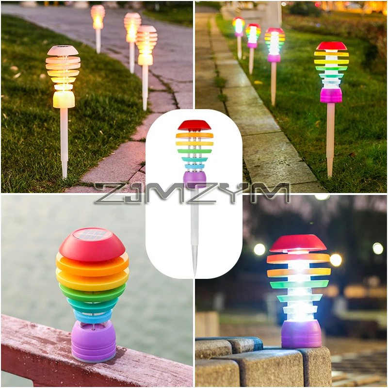 Led Solar Lawn Lamps Waterproof Round Bulb Rainbow Bowling Ball Ground Light Outdoor Solar Lawn Light for Garden Courtyard