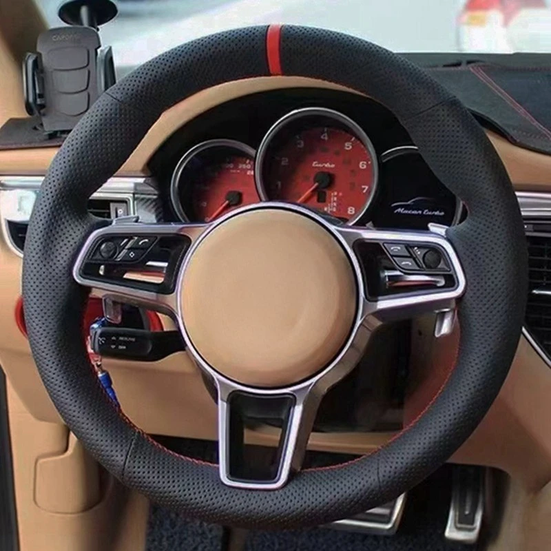 Car Steering Wheel Cover Customized No-Slip Artificial Leather Car Accessories For Porsche Macan Cayenne 2015-2016