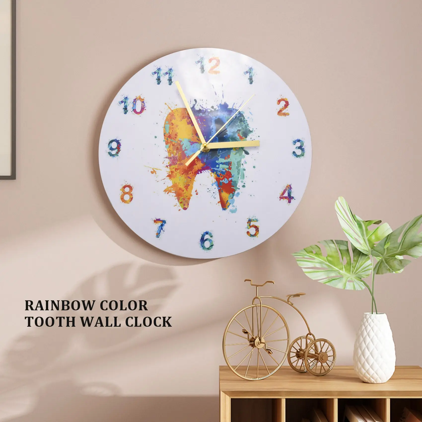 Watercolour Tooth Painting Print Wall Clock Dental Clinic Wall Art Non Ticking Wall Watch Orthodontist Dentist