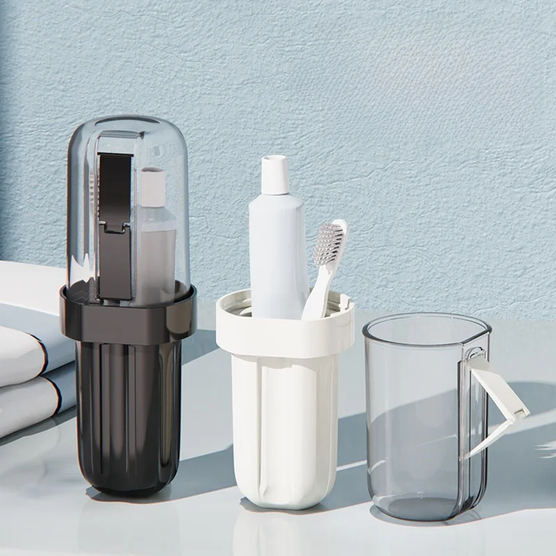携帯用旅行プラスチック歯ブラシカップ、ハンドル付き歯磨き粉収納ボックス、ブラシホルダー、便利な携帯用デンタルキット