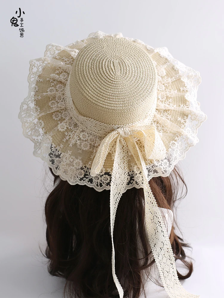 

Forest-style sun hat country-style cute girl straw hat handcrafted Japanese DOLL style lace bow ribbon straw hat