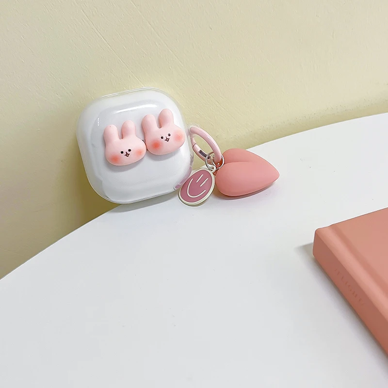 Rabbit Heart Pendant Earphone Case for Samsung Galaxy Buds Pro Live 2 Buds2 Pro FE Cover Protective Shell Shield for GalaxyBuds