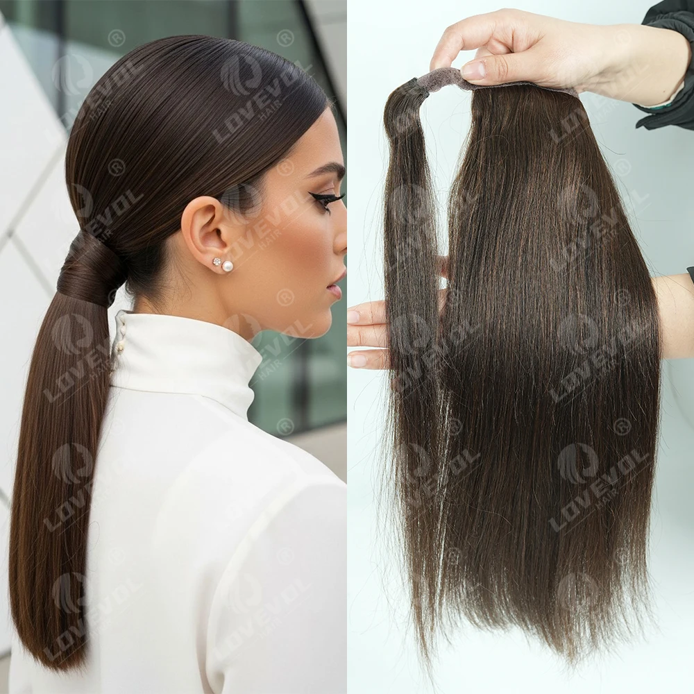 

Lovevol Wrap Around Ponytail Extension Human Hair Brown Ponytai 100% Remy Hair Long Straight Clip-in Human Hair Piece For Women