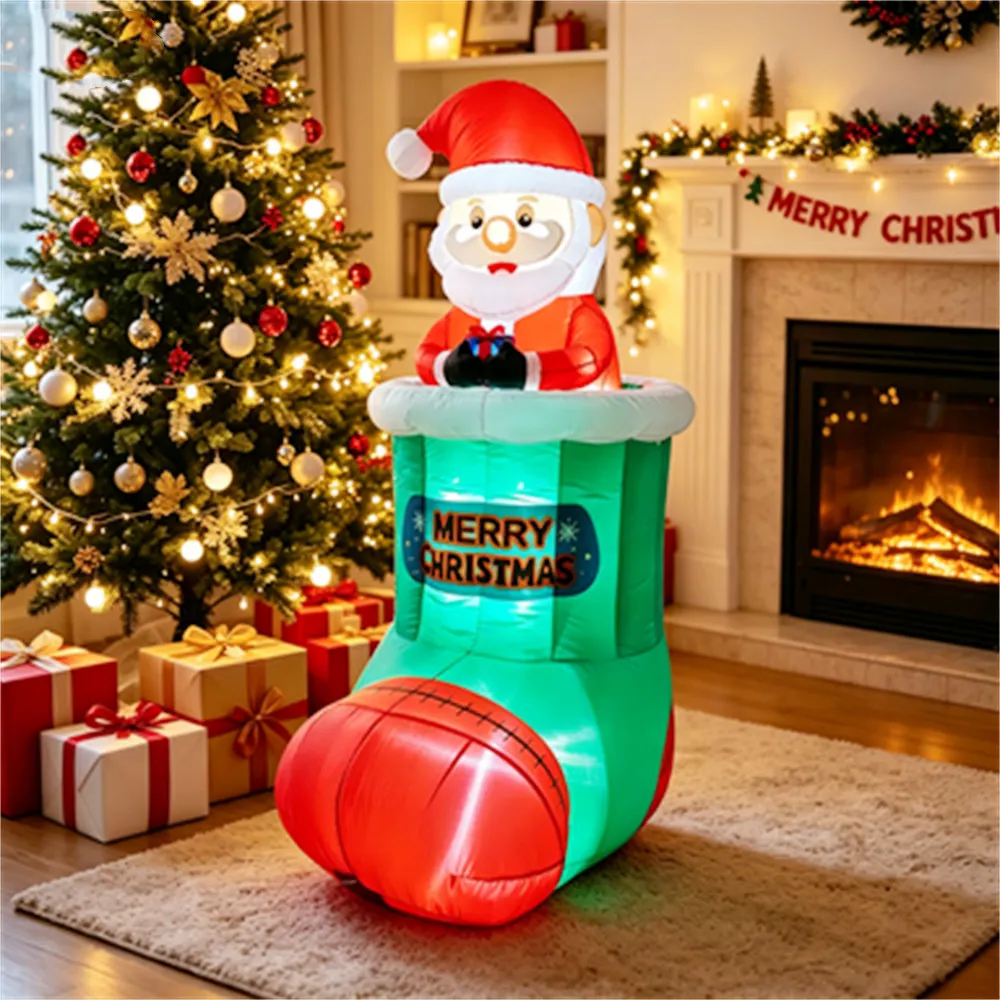 1.6M Inflatable Santa Claus in Stocking with Lift-Up Design LED Lighted Christmas Decorations for Yard Party Holiday Indoor