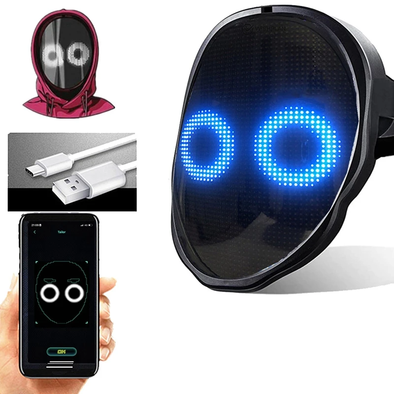 Bluetooth LED Lights Up Party Mask Face LED Mask Halloween Christmas DIY Animation Text Love Prank Concert Robot Face LED Mask