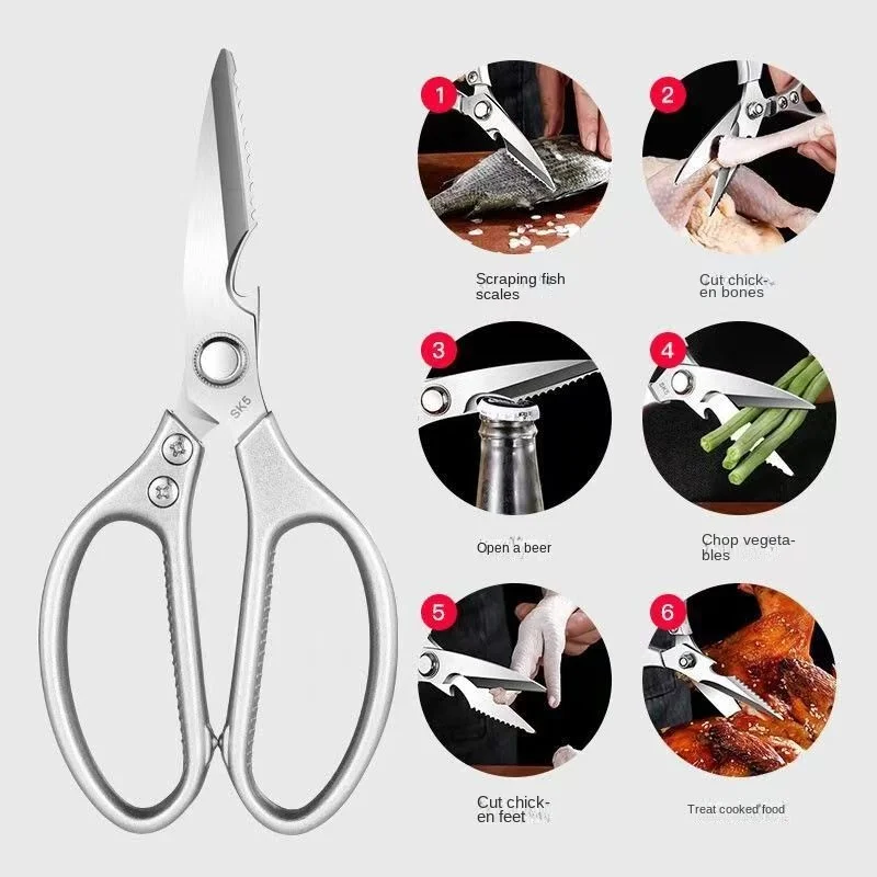 1pc Multi-Purpose Stainless Steel Kitchen Shears - Heavy-Duty Poultry Scissors with Comfortable Aluminum Alloy Grip for Food Pre