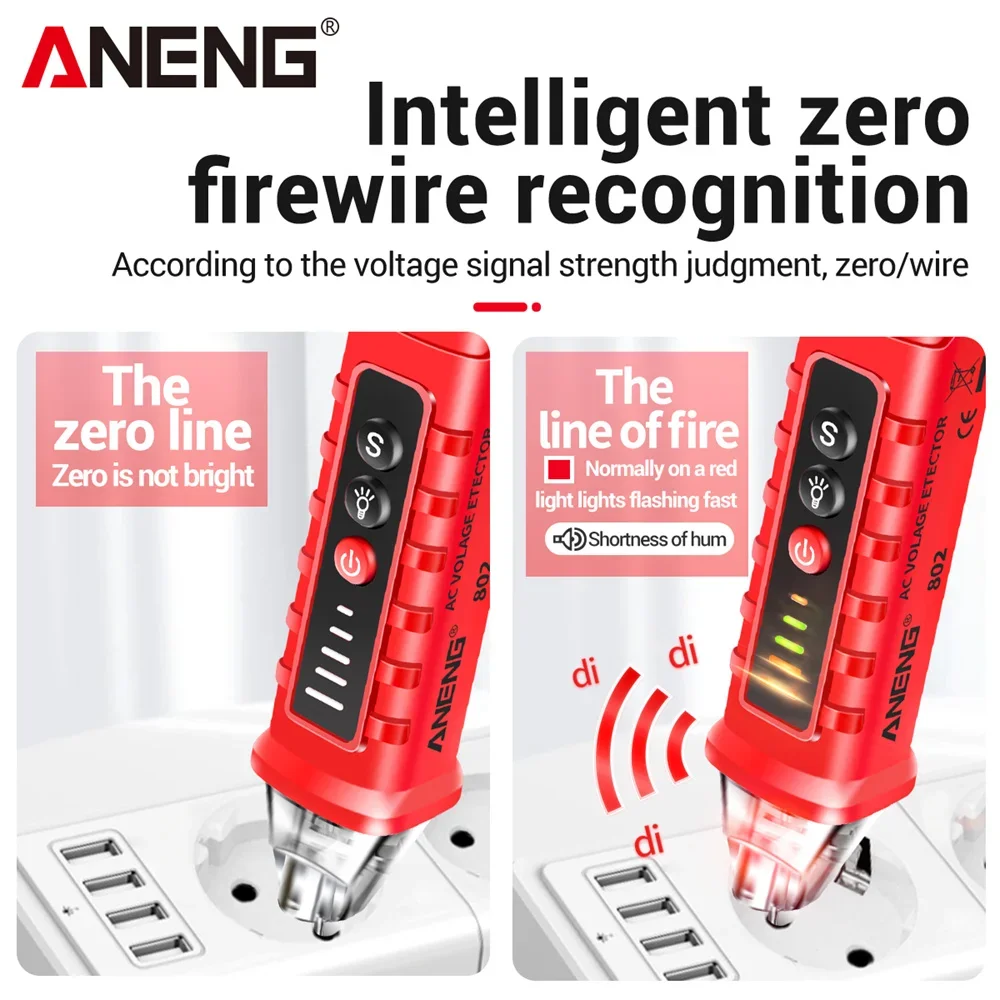 ANENG VD802 قلم اختبار رقمي ذكي بدون اتصال وصل حديثًا بجهد التيار المتردد 12-1000 فولت أدوات اختبار مستشعر كهربائي حالي