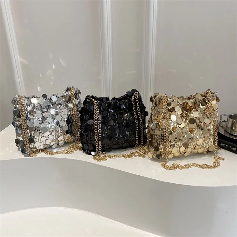 

Elegant Large Capacity Sequin Underarm Bag Chain Strap Solid Color Shoulder Bag Korean Style Sqaure Bag Women