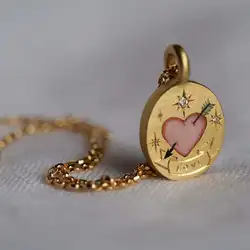 Retro Painted Round Pendant Necklace Simple Gold Color Stainless Steel Necklace For Women Fashion Jewelry Trend Dropshipping