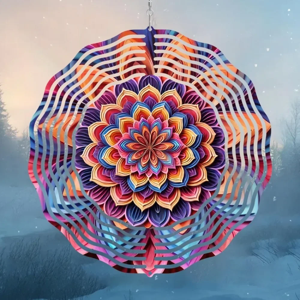 3D Mandala Wind Spinner - Colorful Floral Kinetic Art | 360° Rotating Garden Decor