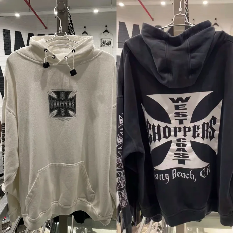 

High Quality Retro Cross Print West Coast Hoodie Washed Hooded Sweatshirt Men Women Round Neck Pullover