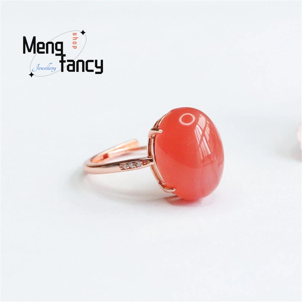 S925 Silver With Natural Salt Source Agate Pigeon Egg Ring Simple Elegant High-grade Luxury Quality Jewelry Couple Holiday Gifts