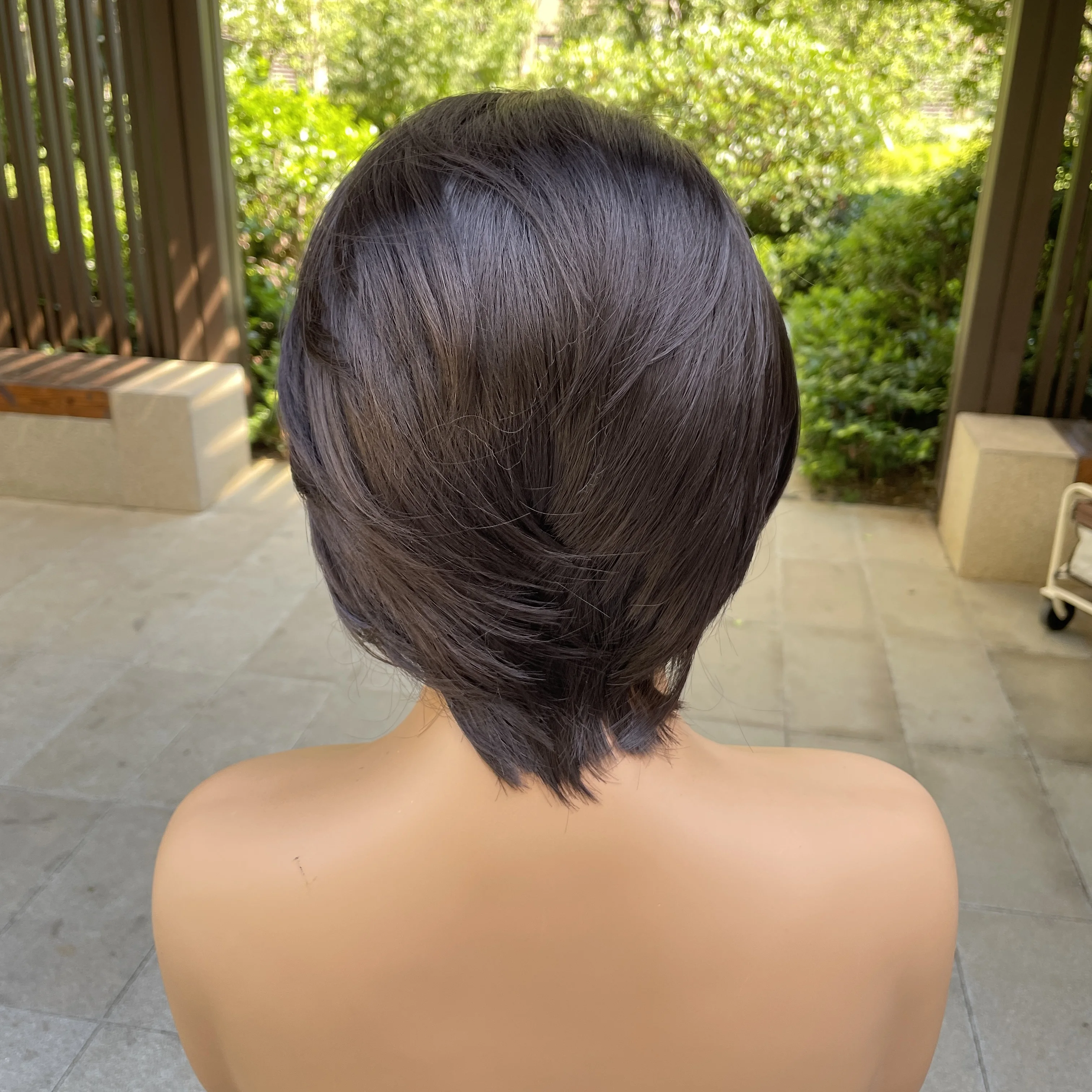 Widow‘s Peak Dark Brown Short Bob Synthetic Wig for Woman 13x4 Lace Front Heat Resistant Cosplay Glueless Wig for Man Halloween