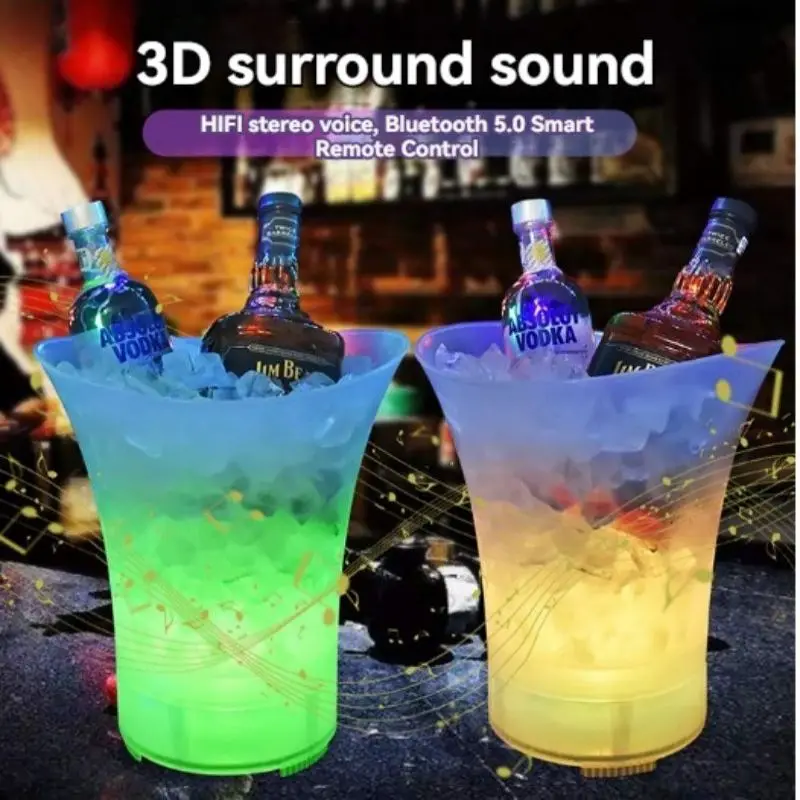 Glowing Ice Bucket Champagne Glowing Ice Bucket Ktv Beer Ice Wine Bucket LED Round Glowing Plastic Ice Bucket