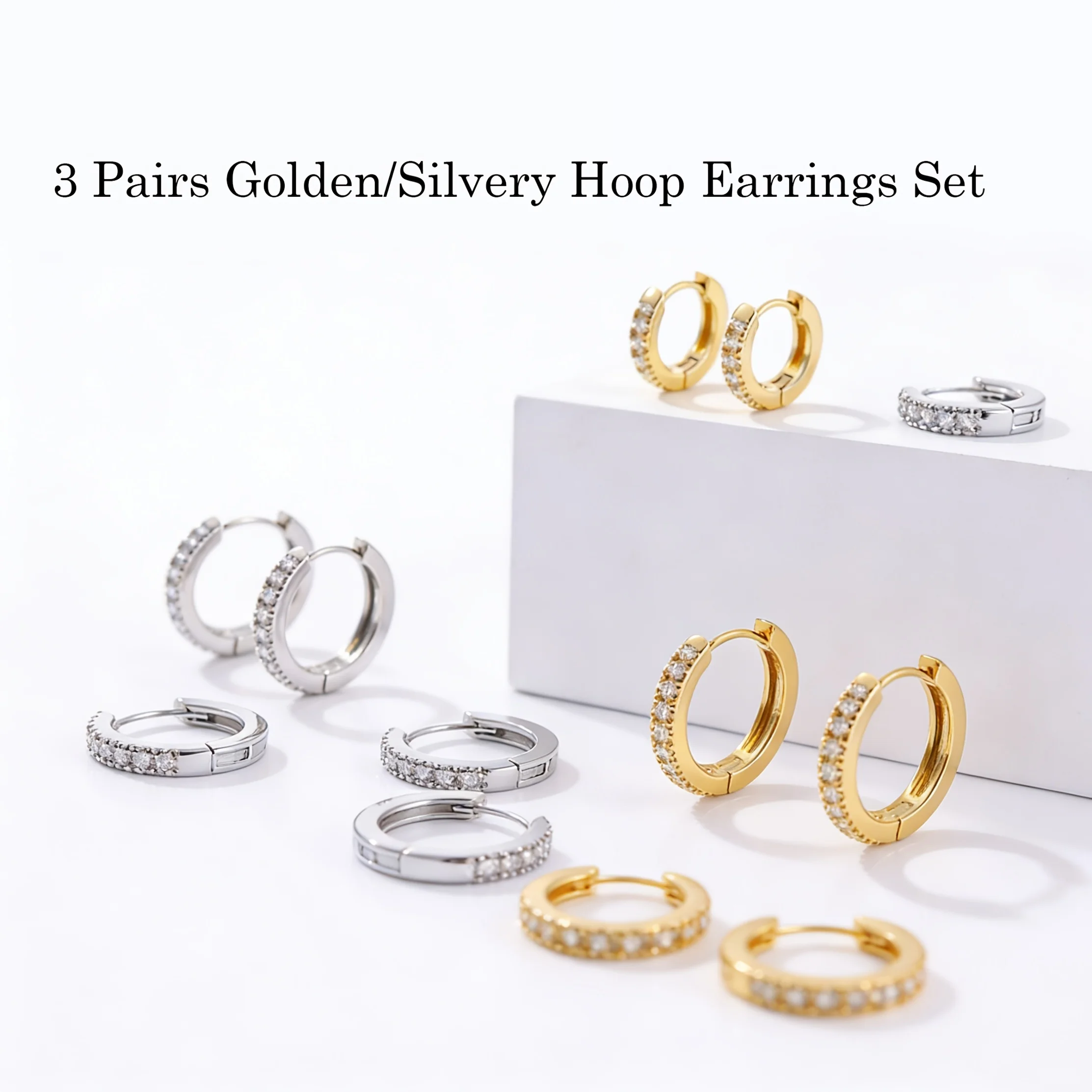 

3Pcs 316L Hypoallergenicity 18K gold-plated delicate cartilage earrings, elegant and versatile with zircon inlay, stackable Hie