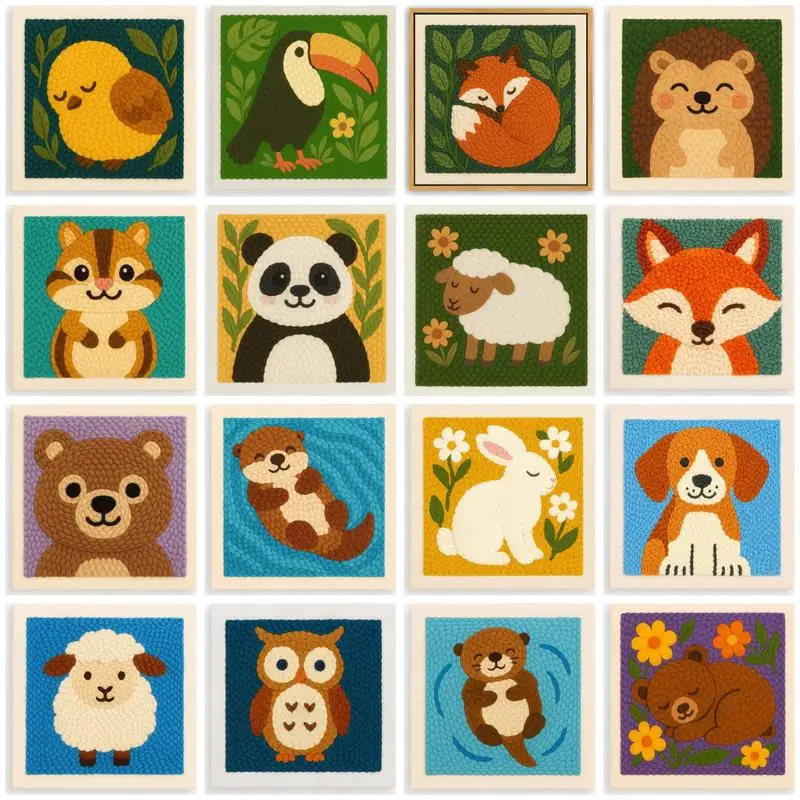 

Набор для вышивания в технике панч-нидл 25x25 см с нитками, с рисунком животных, инструменты для вязания и вышивания, простой в использовании, подарок для любителей рукоделия