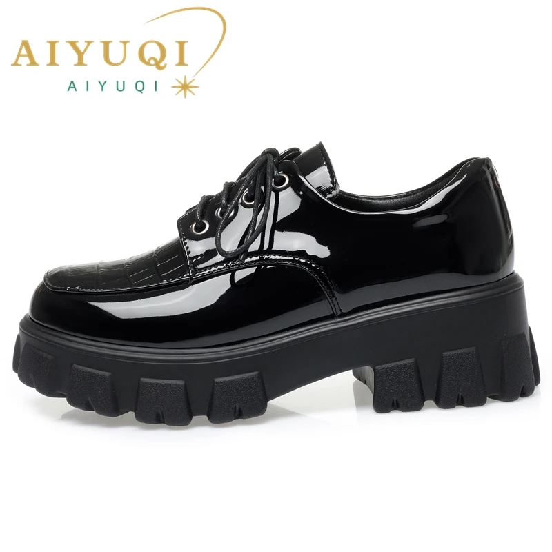 AIYUQI Loafers Women 2024 Spring New Platform Genuine Leather JK Ladies\' Shoes British Style Lace-up Shoes Women