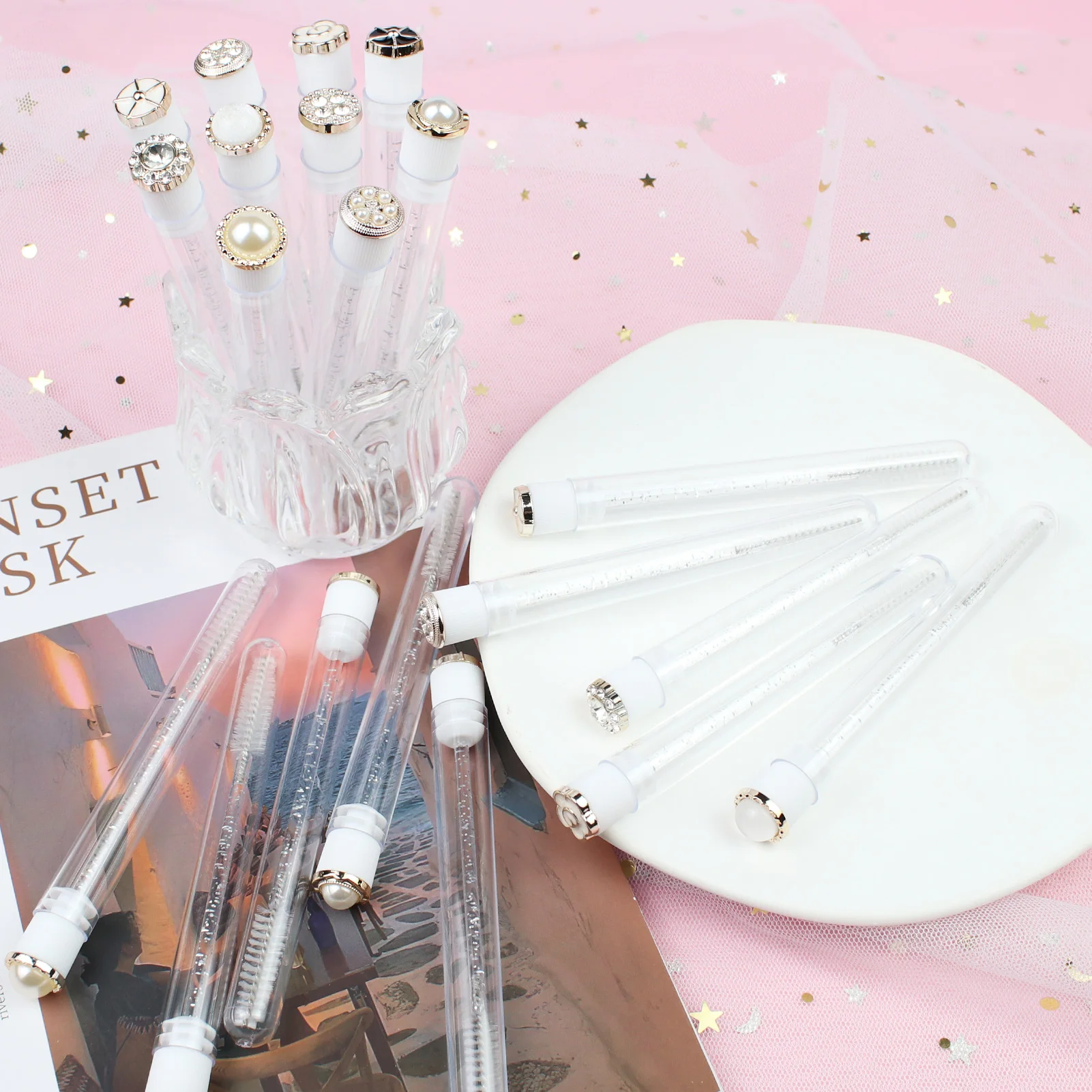 Mascara Wands Tube 20pcs Reusable Lash Spoolies Pear Diamond Tube Eyelash Brush Tubes Spoolies Lash Extension Brushes Applicator