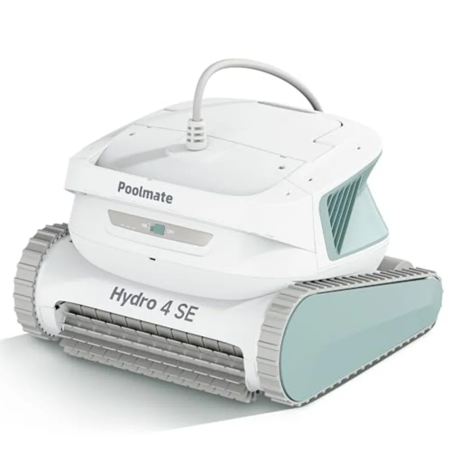 

Hydro 4SE Robotic Pool Cleaner for inground/above-ground pools, ABS plastic body, blue-gray, S-shaped path, auto wall/waterline