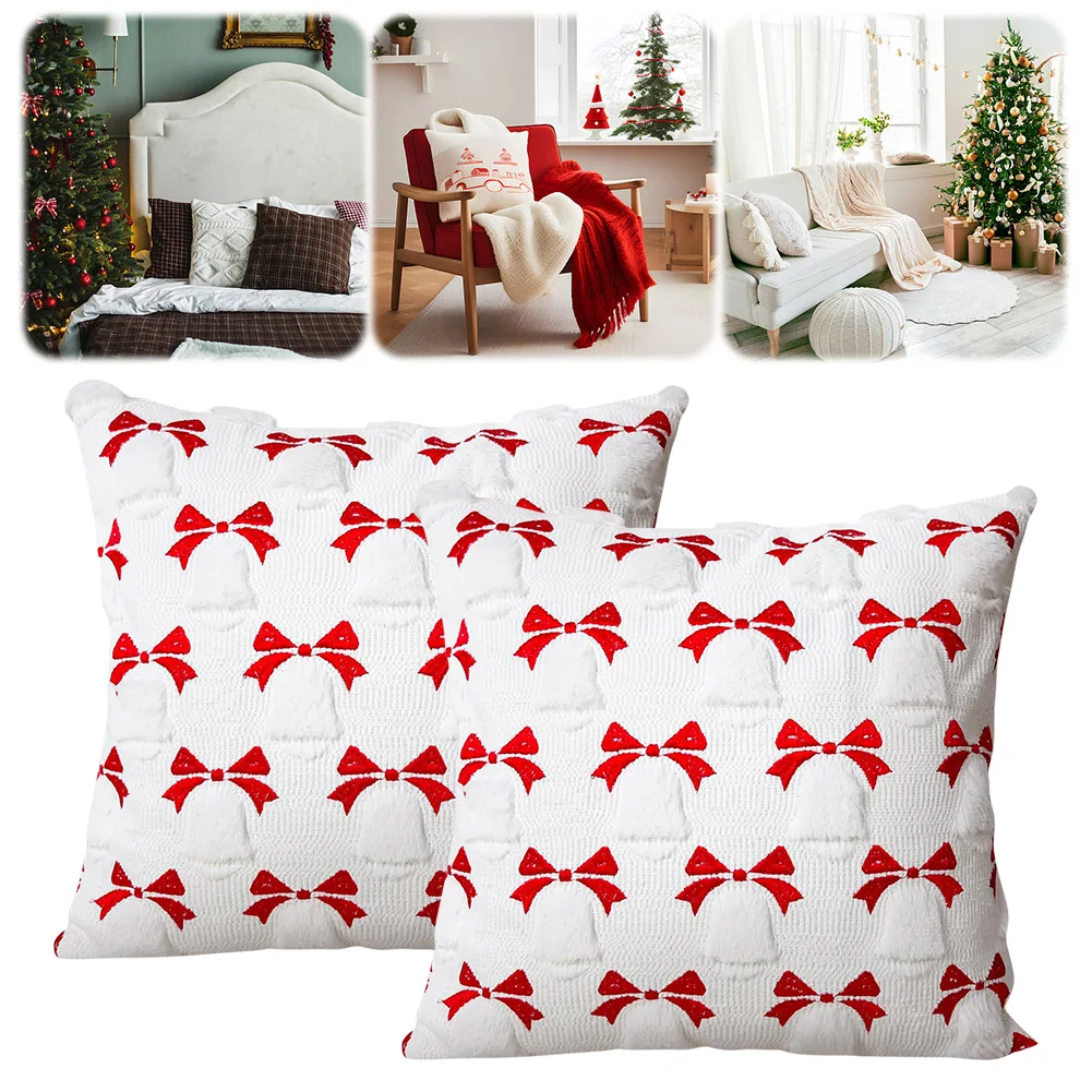 2 قطعة عيد الميلاد الزخرفية رمي وسادة مجموعة محبوك شجرة عيد الميلاد وسادة تغطي 18X18 بوصة مربع وسادة الحالات للسيارة والمنزل #4