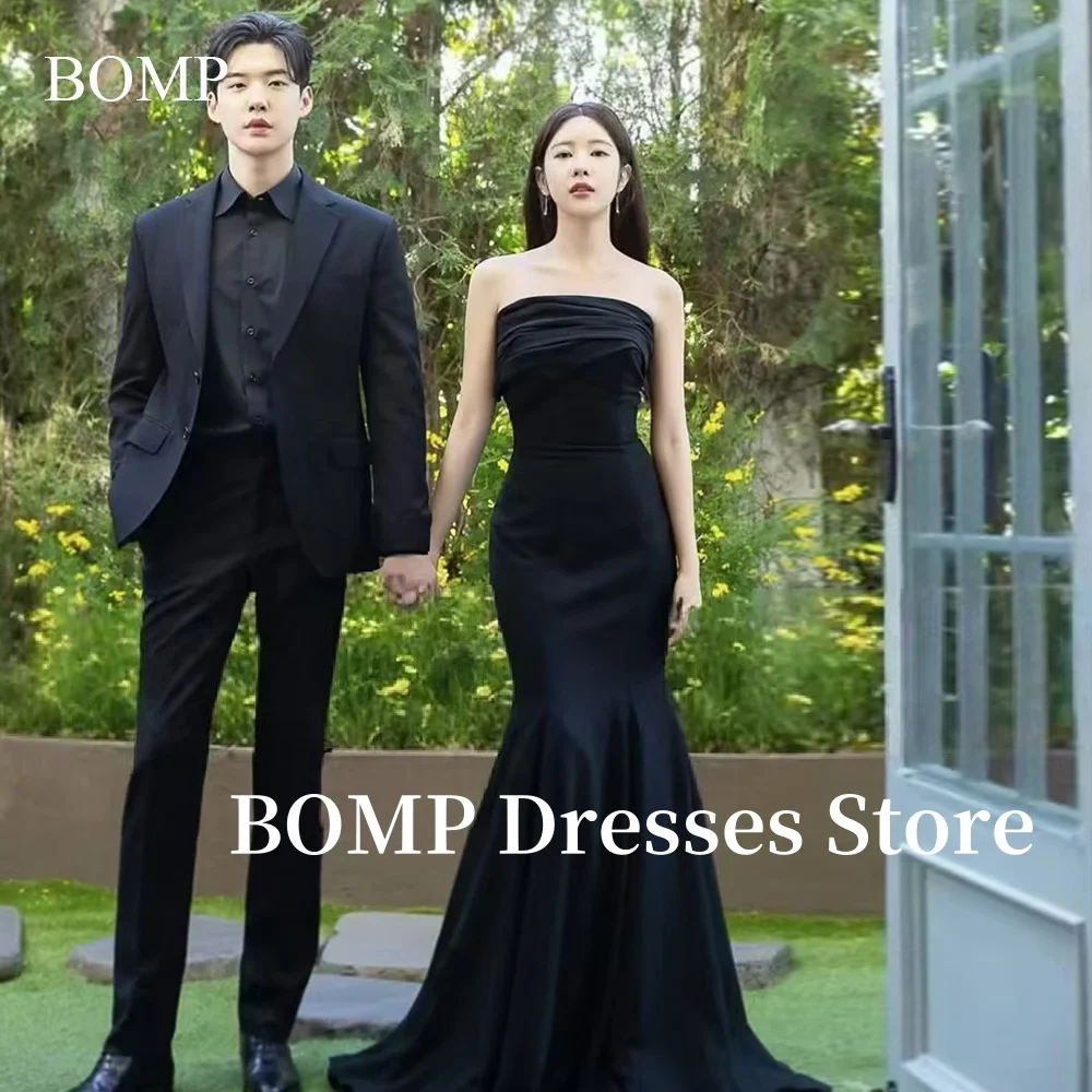 

BOMP Black Wedding Dresses Korea Photo shoot Sleeveless Mermaid Trumpet Bridal Gowns Corset Customized 웨딩드레스