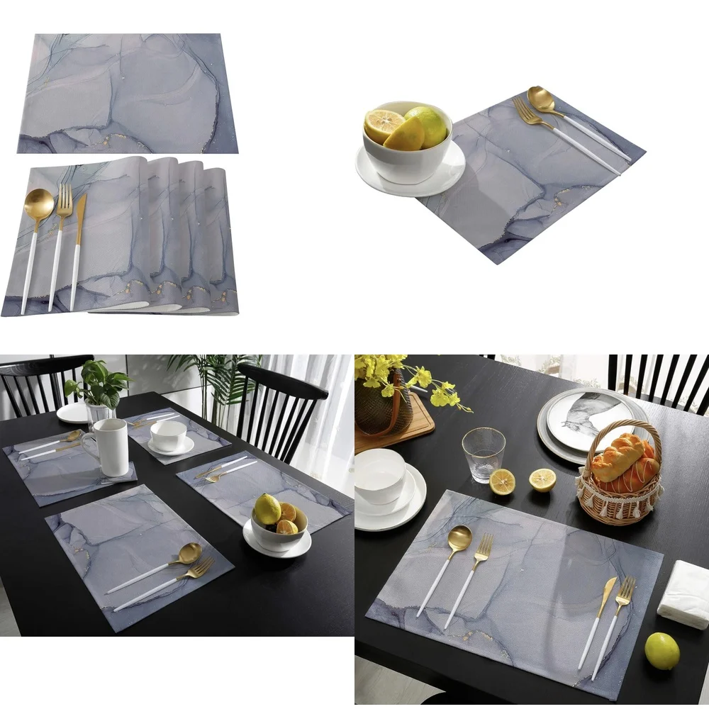 

PlacematsPlacemats Set of 6 Washable Non Slip Table Mats for Dining Table Vinyl Woven Kitchen Home Decor Waterproof Easy Clean