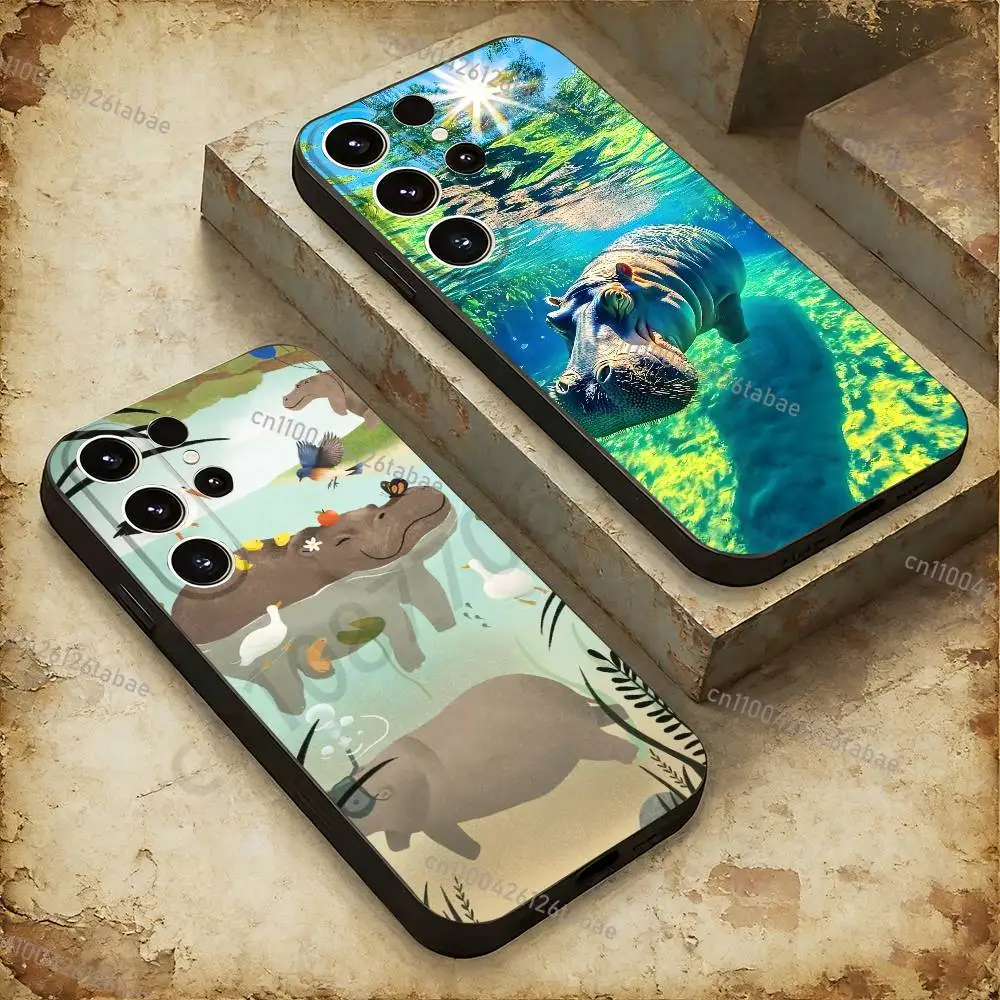 Cute Hippo Hippopotamus Phone Case For Samsung Galaxy A20,21s,22,31,32,52,53,72,73,80,91 Soft Liquid Silicone Black Cover