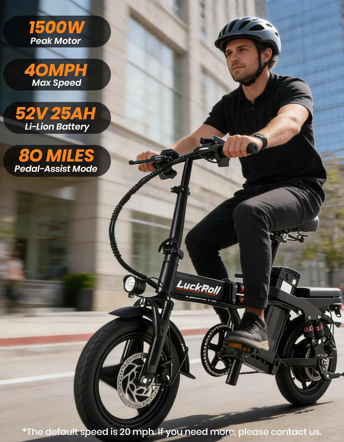 

Foldable Ebike for Adults, 2000W/1000W, 40/28MPH, 52V 25Ah, 48V 15Ah, 60-80 Miles Range 14" Commuter Adult Electric Bicycle