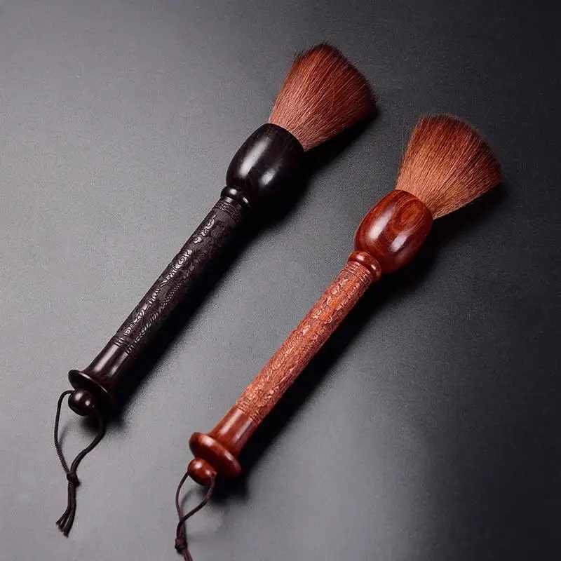 ! Chinese Style Cleaning Brush Hand Carved Dragon Pattern Sandalwood Handle Synthetic Fiber Brush