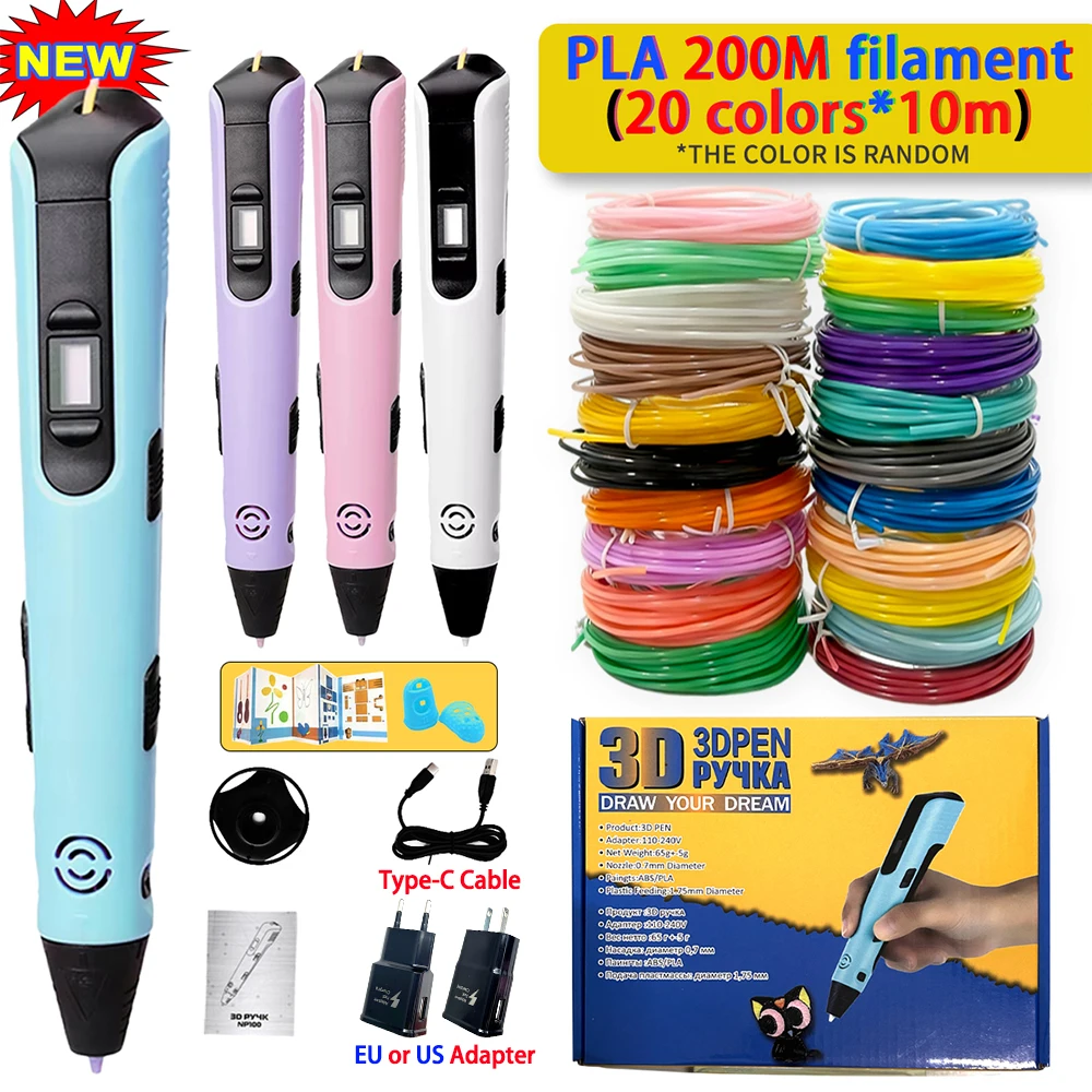 

Новая ручка для 3D-печати, 3D ручки, детская ручка для рисования своими руками, адаптер питания накаливания PLA, детские игрушки, изготовление рисования, подарок на Рождество и день рождения