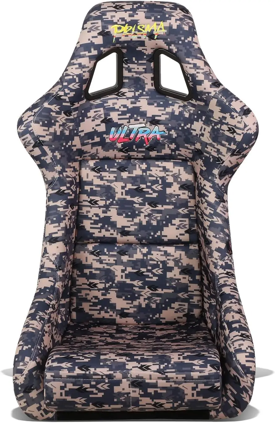 FRP-302-STORM Fiber Glass Grey Digital Camo Print Bucket Racing Seat, Silver Backrest Finish, vegan material w/Bottom Mount Brac