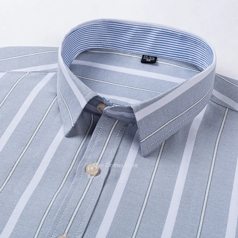 2026 100% cotton Summer Short Sleeve Shirts for Men Slim Fit Casual Plain Shirt Plaid Office Clothes Plus Size