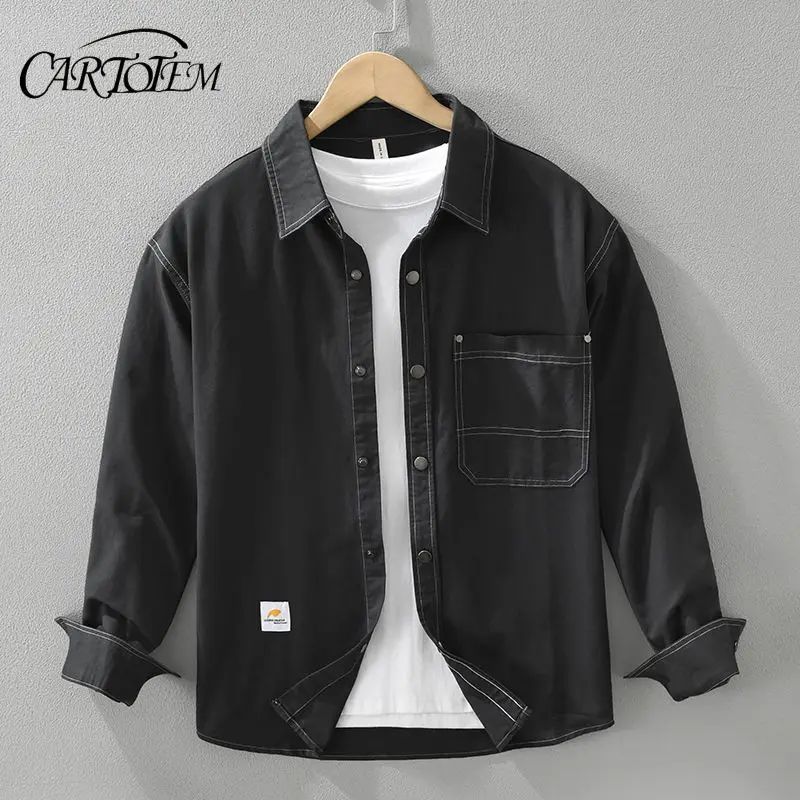 

Мужская рубашка с длинными рукавами в американском стиле ретро, осенняя новая рабочая одежда, красная свободная повседневная верхняя куртка