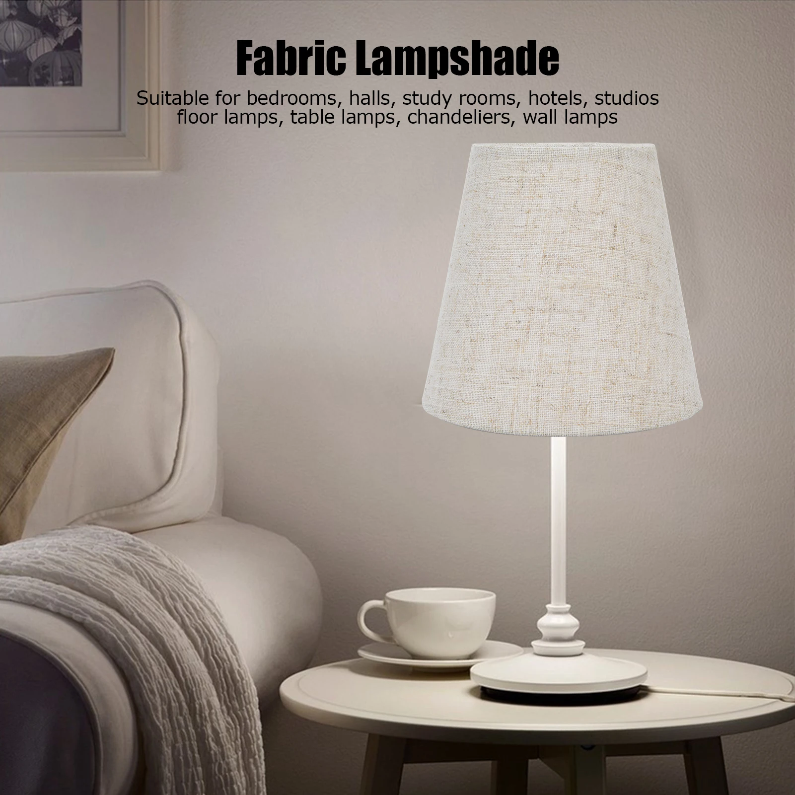 

ZK20 2PCS Table Lamp Shade Cover Fabric Clip On Lampshade for E14 Screw Candlestick Lamp ChandelierPT13 Beige White Edge