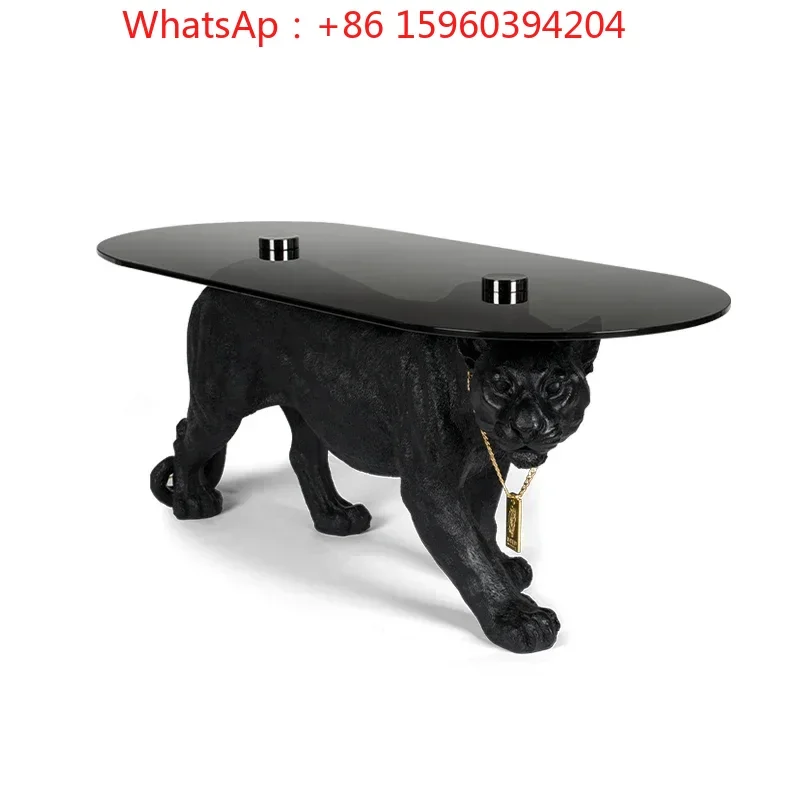 Personalidad simple, animal de cristal ovalado moderno, dinero, leopardo, mesa de té, sofá creativo, muebles, diseñador rojo neto
