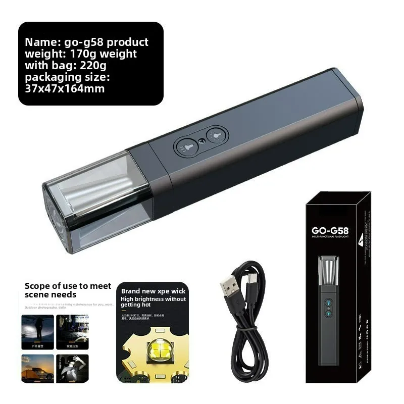 Dual Light Source Outdoor Rechargeable Flashlight with Strong Beam, Red and Blue Warning, Magnetic, Portable Emergency Light