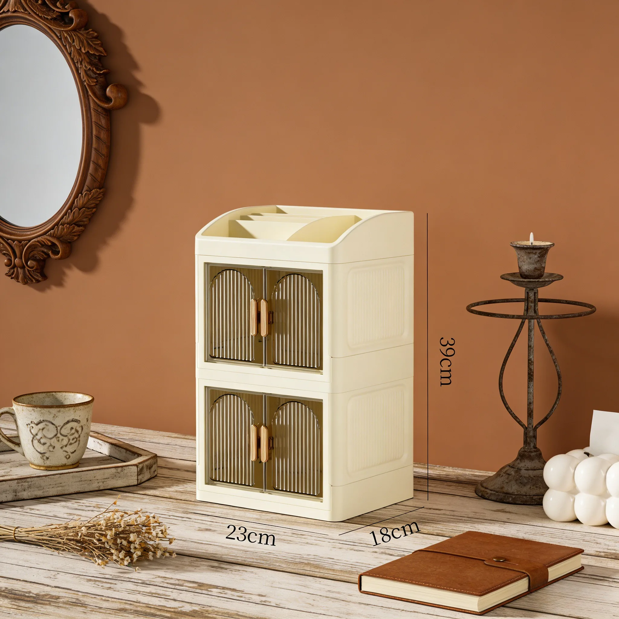 

Пылезащитный двухъярусный органайзер для косметики с двойными дверцами, прозрачный настольный контейнер для хранения косметики, органайзер для туалетного столика для ухода за кожей и парфюмерии