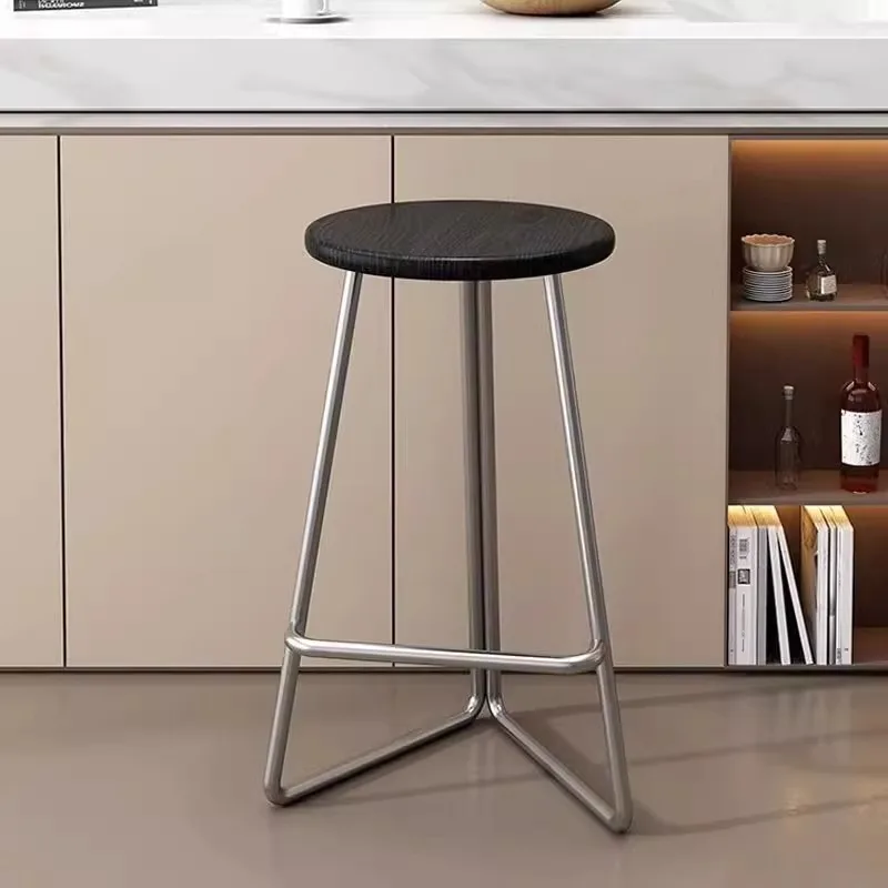 Nordic Home Designer Barstoel Hoge Cafe Barkruk Massief Houten Zitoppervlak Smeedijzeren Tafel Ronde Kruk Alem Ljatorio