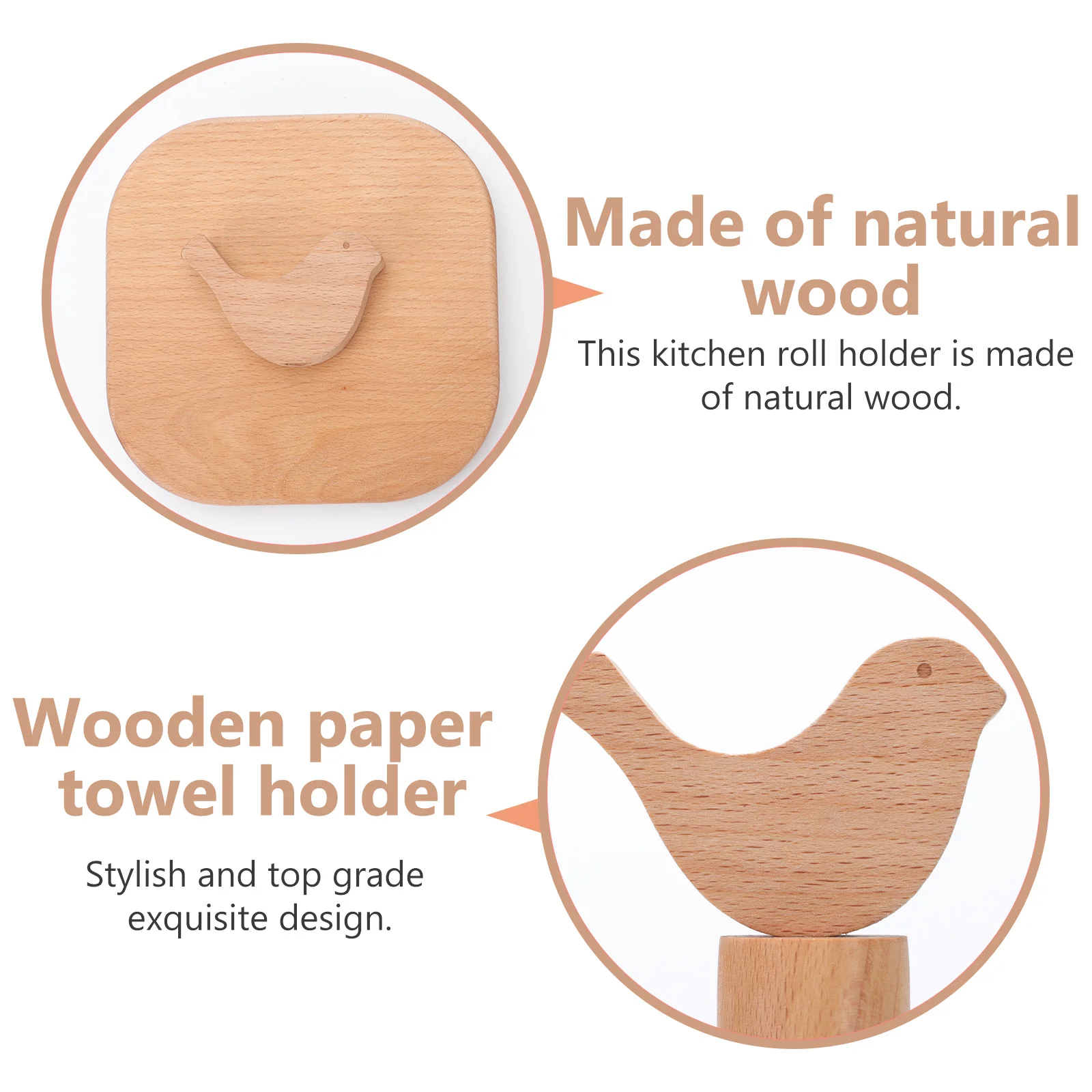 

Wooden Paper Towel Holder Natural Bird shape Upright Tissue Kitchen Rack Stylish Vertical Shelf Home Decor