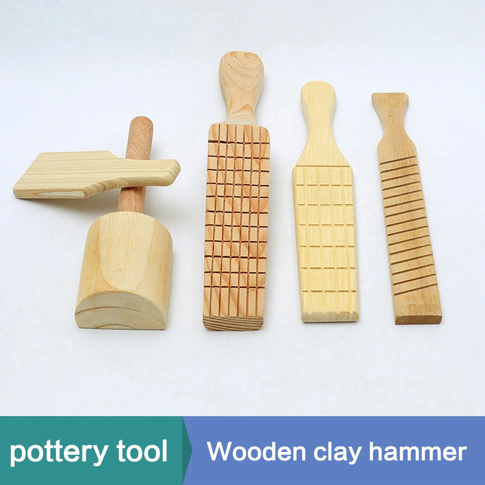 Wooden Clay Texture Hammer Pottery Tool for Mud Sheet Forming Teapot Modeling - Increases Clay Toughness Pat Tool